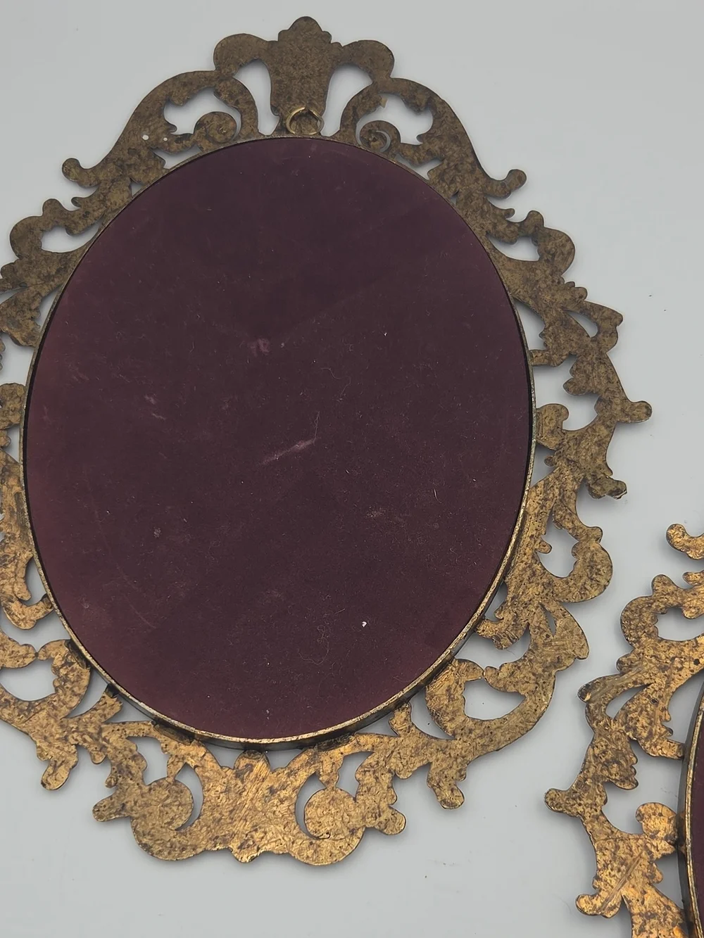 Vintage Ornate Gold-Tone Oval Hollywood Regency Wall Mirror Pair -